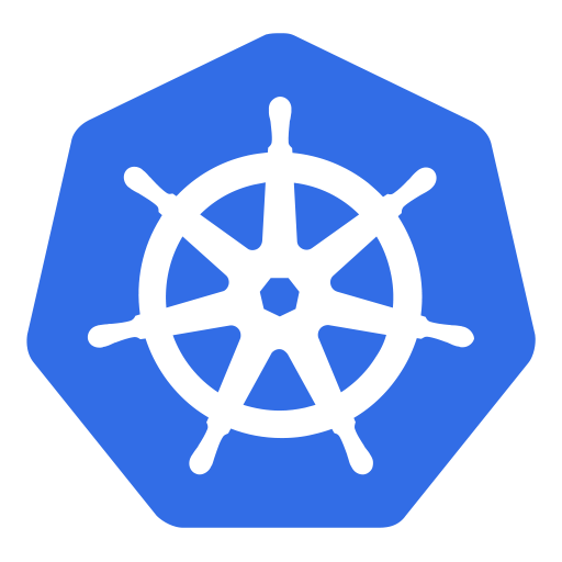 The official Kubernetes logo, a blue ship wheel with seven spokes